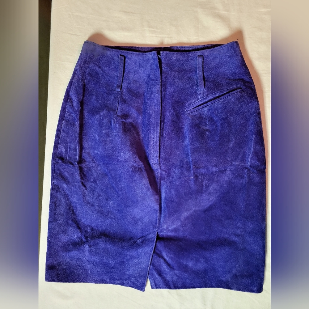 Suede Leather Blue Skirt Size 7/8 - Picture 4 of 8